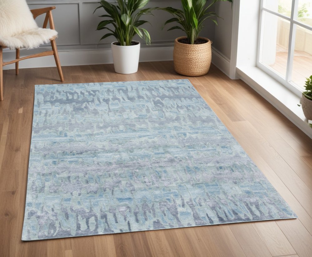 5' X 8' Blue Green And Gray Abstract Tufted Handmade Area Rug