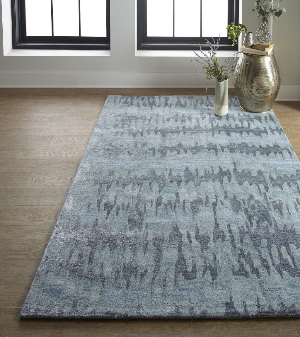 4' X 6' Blue Green And Gray Abstract Tufted Handmade Area Rug