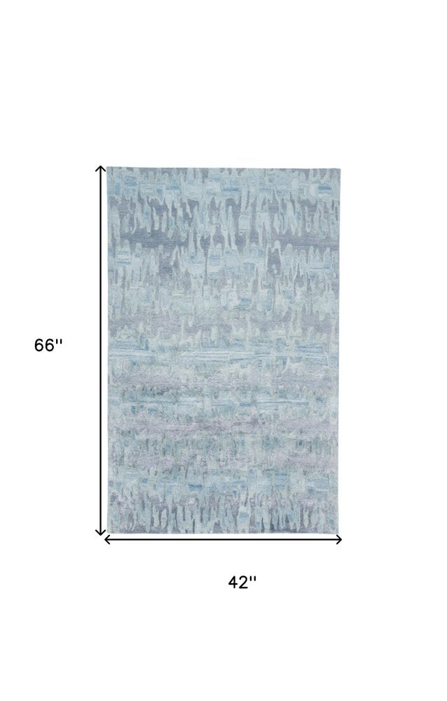 5' X 8' Blue Green And Gray Abstract Tufted Handmade Area Rug