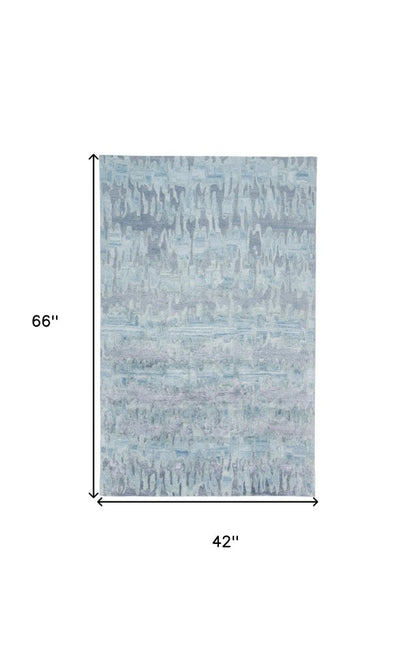 5' X 8' Blue Green And Gray Abstract Tufted Handmade Area Rug