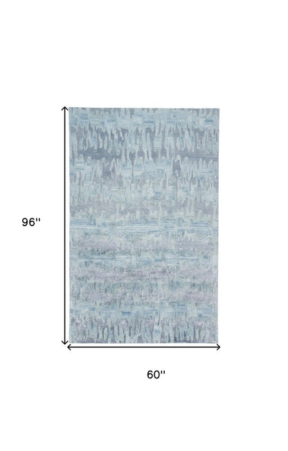 5' X 8' Blue Green And Gray Abstract Tufted Handmade Area Rug
