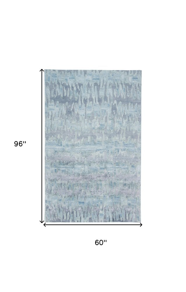 5' X 8' Blue Green And Gray Abstract Tufted Handmade Area Rug
