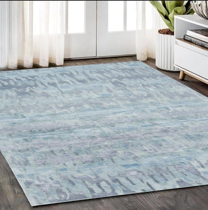 5' X 8' Blue Green And Gray Abstract Tufted Handmade Area Rug