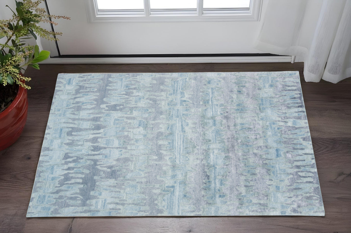 5' X 8' Blue Green And Gray Abstract Tufted Handmade Area Rug