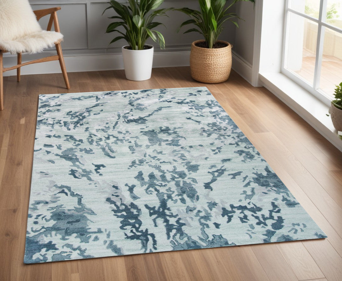 4' X 6' Blue and Green Abstract Hand Tufted Area Rug