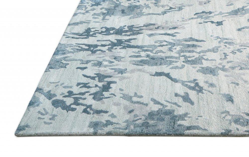 5' X 8' Blue Green And Silver Abstract Tufted Handmade Area Rug