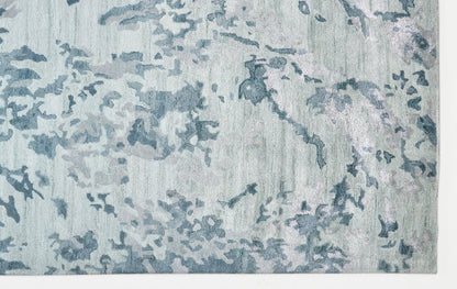 5' X 8' Blue Green And Silver Abstract Tufted Handmade Area Rug