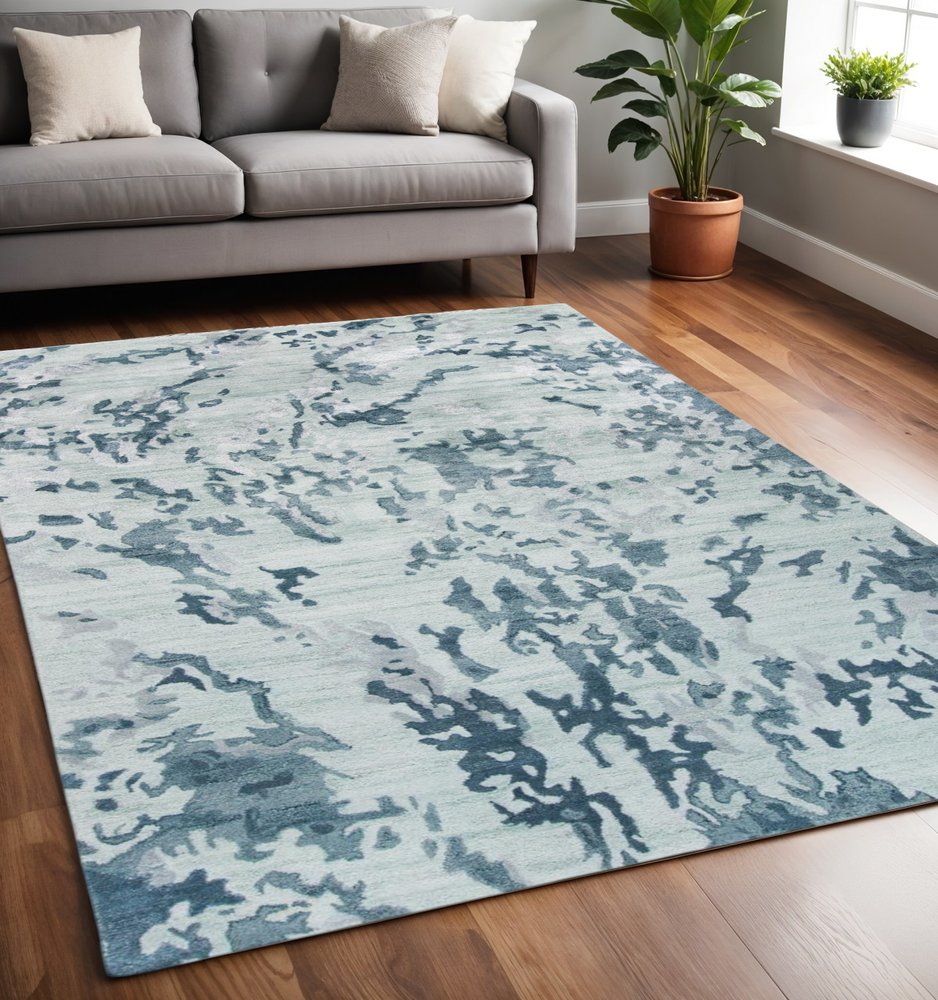 4' X 6' Blue and Green Abstract Hand Tufted Area Rug