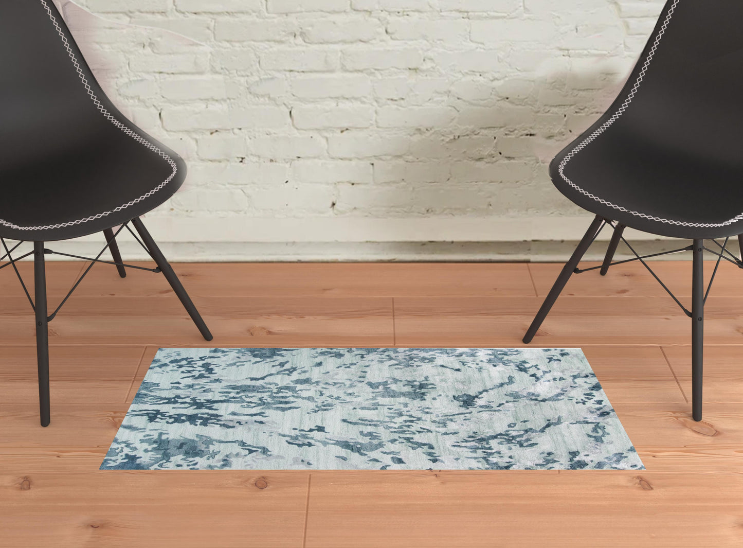 4' X 6' Blue Green And Silver Abstract Tufted Handmade Area Rug