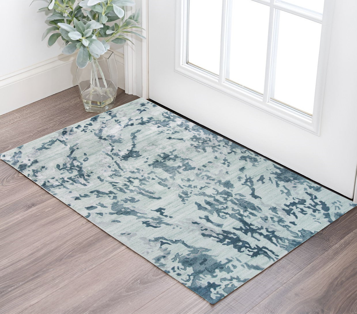 4' X 6' Blue and Green Abstract Hand Tufted Area Rug