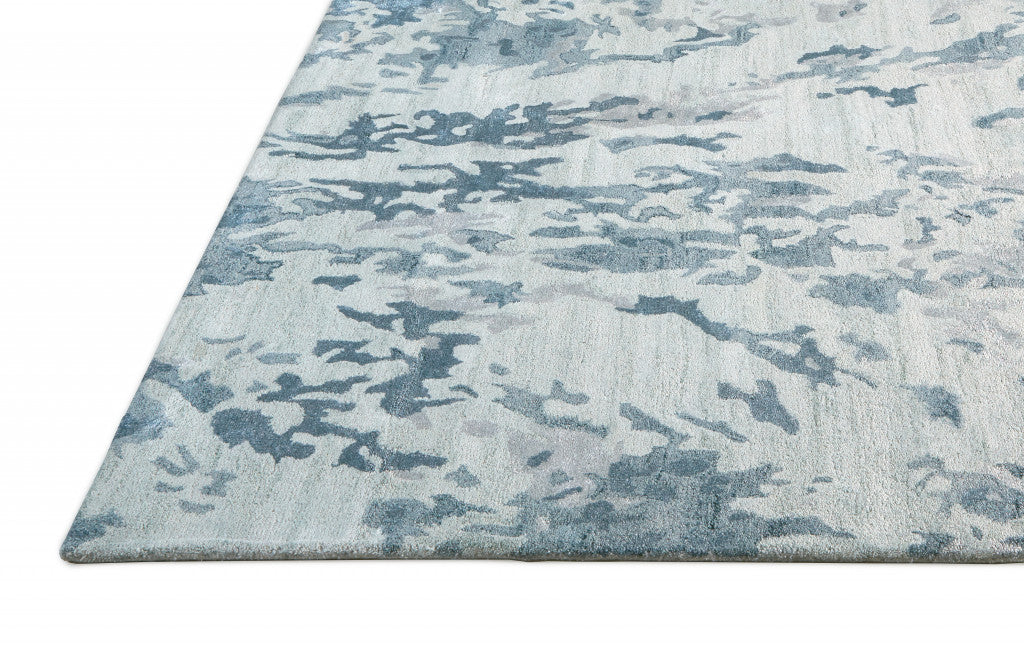 4' X 6' Blue Green And Silver Abstract Tufted Handmade Area Rug