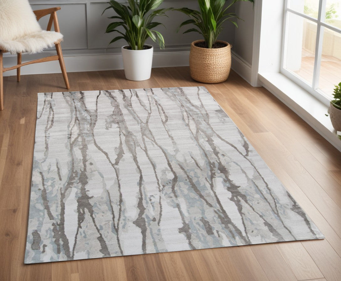 4' X 6' Ivory and Gray Abstract Hand Tufted Area Rug