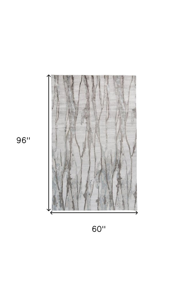 5' X 8' Taupe Ivory And Gray Abstract Tufted Handmade Area Rug