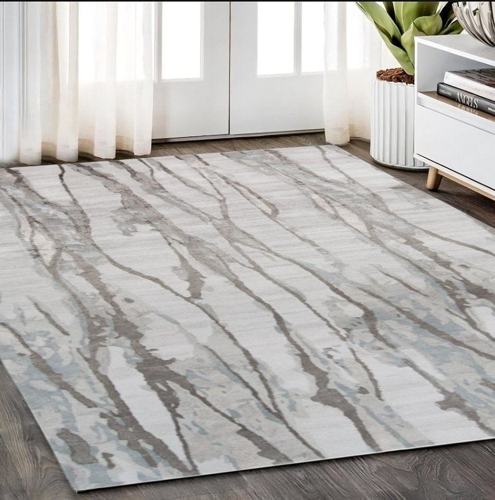 5' X 8' Taupe Ivory And Gray Abstract Tufted Handmade Area Rug
