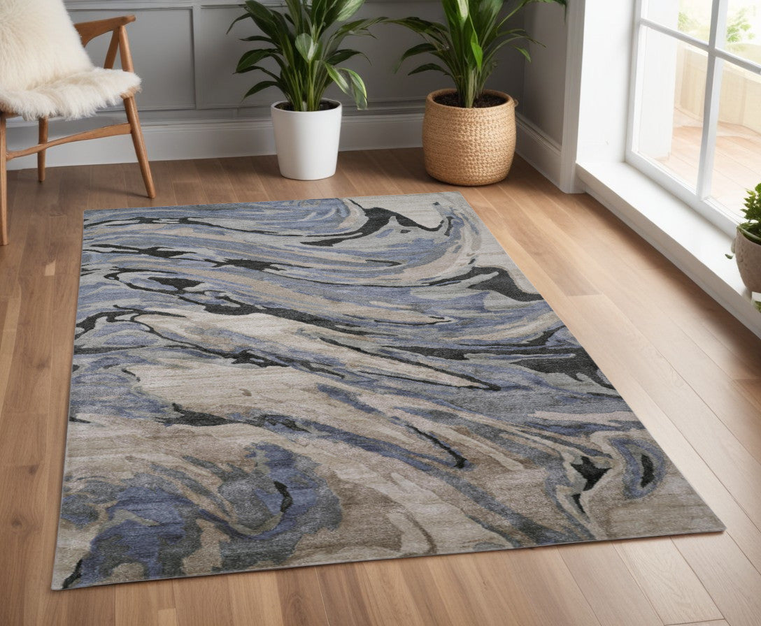 4' X 6' Gray and Ivory Abstract Hand Tufted Area Rug