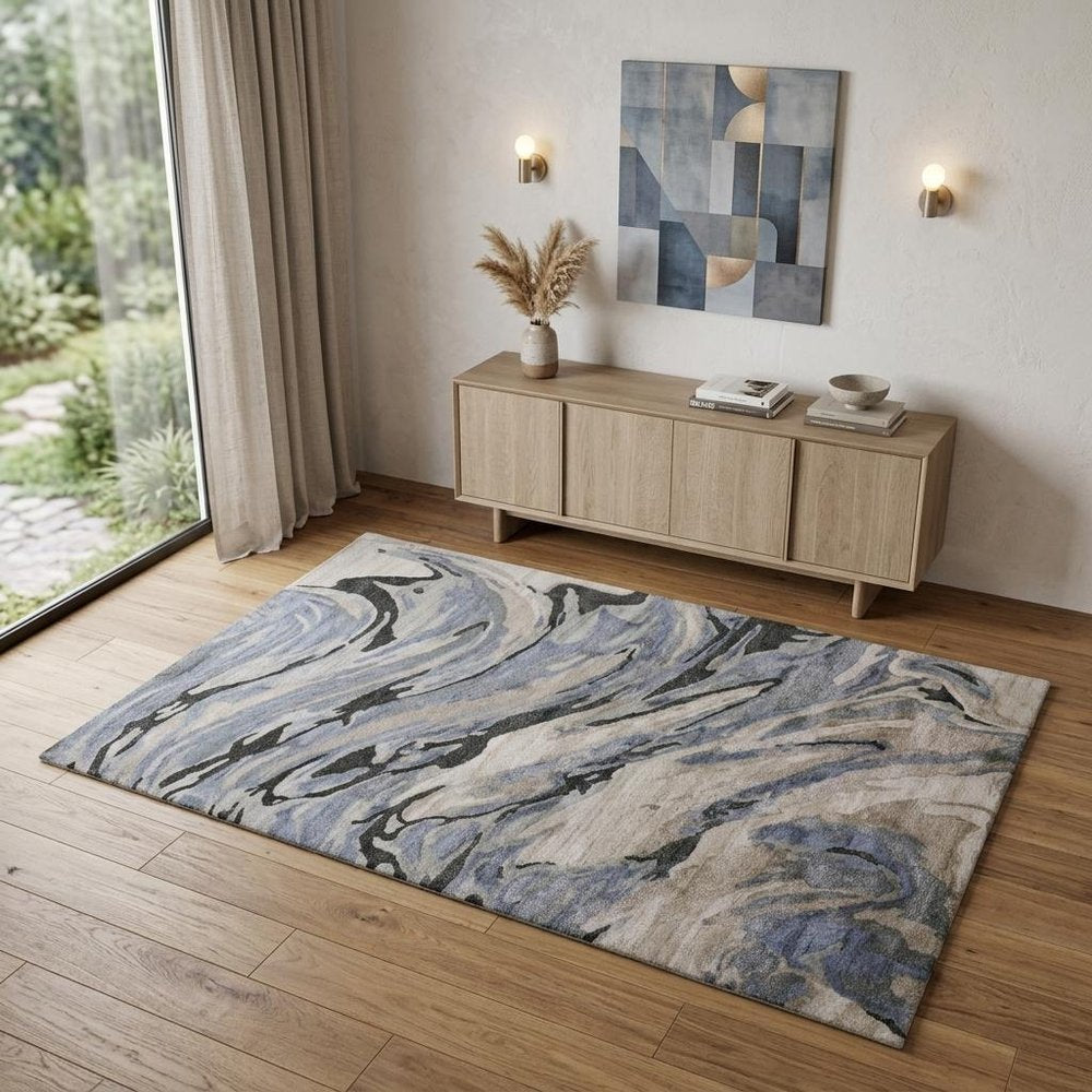 4' X 6' Gray and Ivory Abstract Hand Tufted Area Rug
