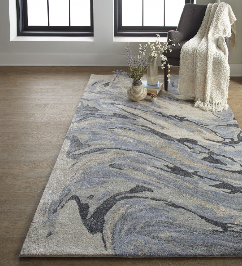 4' X 6' Gray and Ivory Abstract Hand Tufted Area Rug