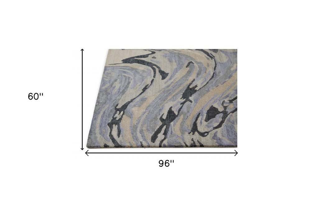 8' X 10' Blue Gray And Taupe Abstract Tufted Handmade Area Rug