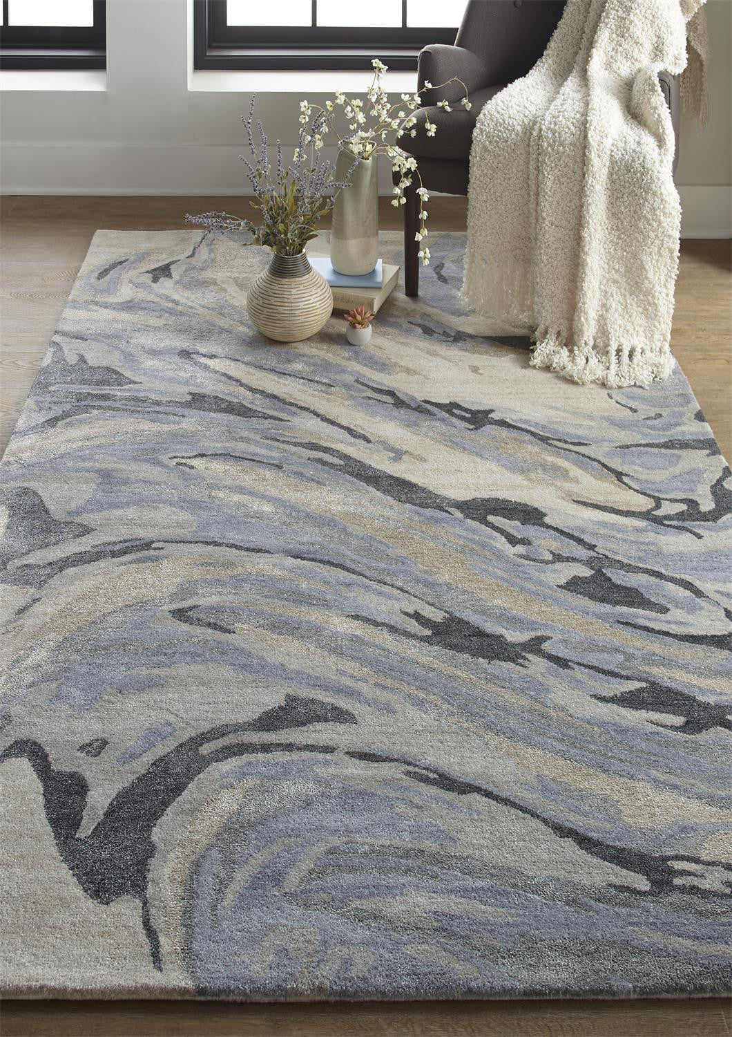 4' X 6' Gray and Ivory Abstract Hand Tufted Area Rug