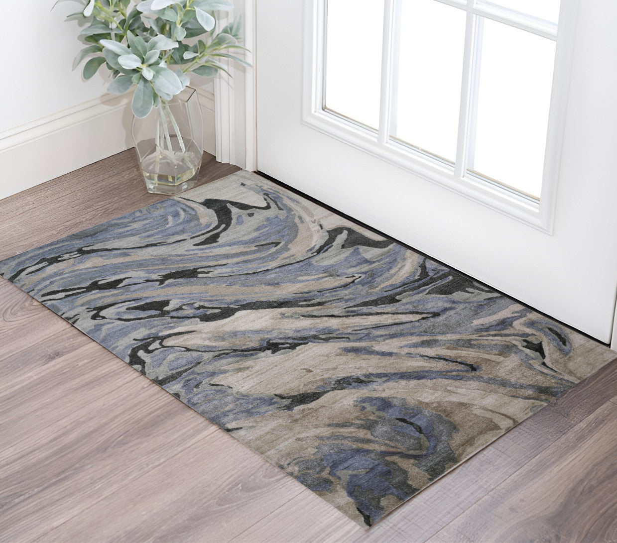 4' X 6' Gray and Ivory Abstract Hand Tufted Area Rug