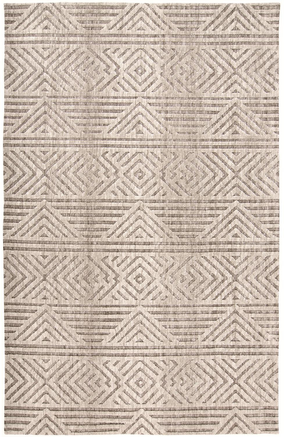 5' X 8' Tan Ivory And Brown Geometric Stain Resistant Area Rug