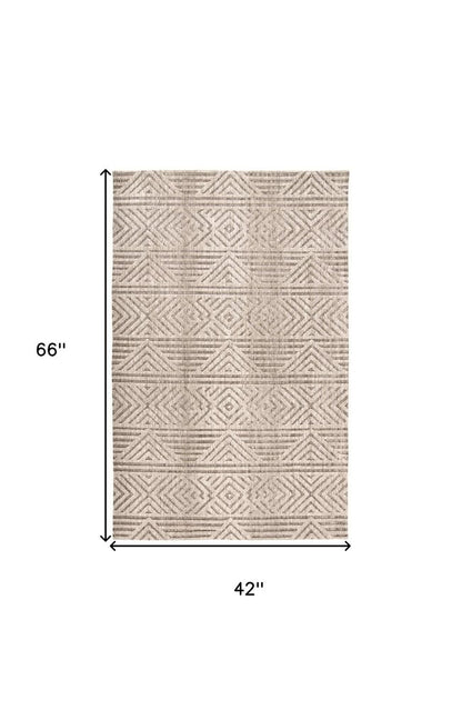 4' X 6' Tan Ivory And Brown Geometric Stain Resistant Area Rug