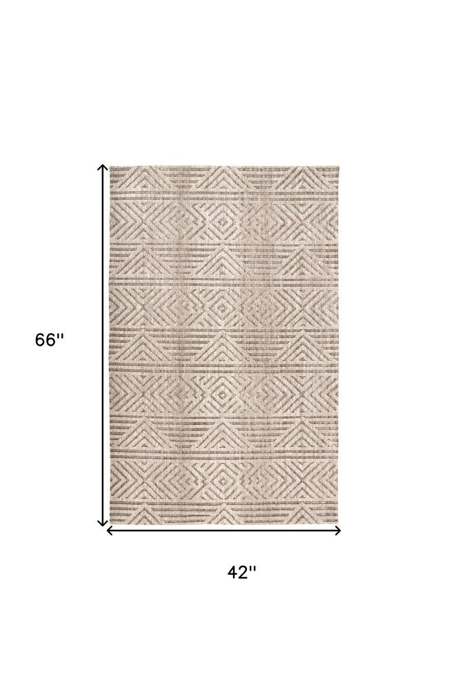 4' X 6' Tan Ivory And Brown Geometric Stain Resistant Area Rug