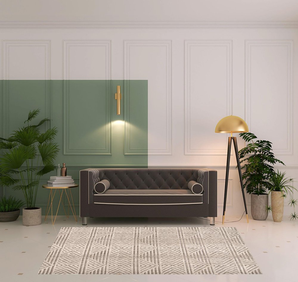 4' X 6' Tan Ivory And Brown Geometric Stain Resistant Area Rug