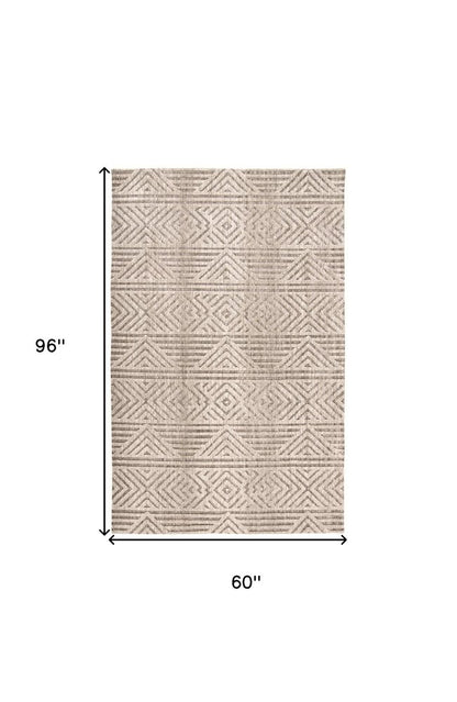 4' X 6' Tan Ivory And Brown Geometric Stain Resistant Area Rug