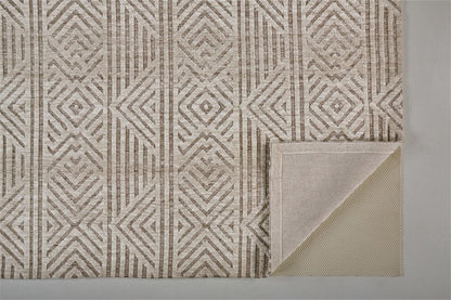 4' X 6' Tan Ivory And Brown Geometric Stain Resistant Area Rug