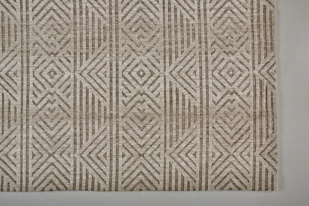 4' X 6' Tan Ivory And Brown Geometric Stain Resistant Area Rug