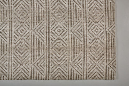 4' X 6' Tan Ivory And Brown Geometric Stain Resistant Area Rug