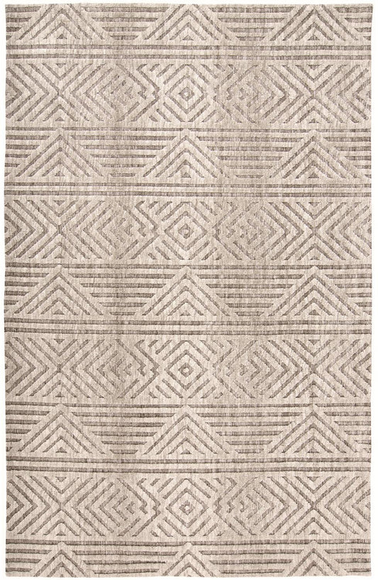 5' X 8' Tan Ivory And Brown Geometric Stain Resistant Area Rug