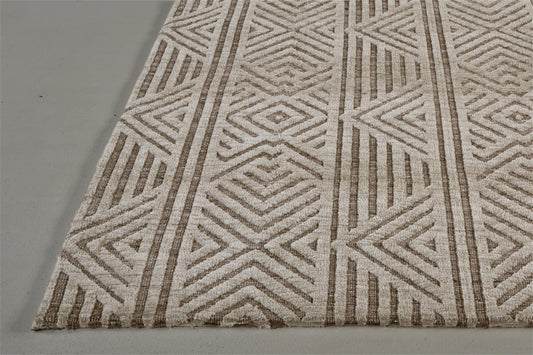 4' X 6' Tan Ivory And Brown Geometric Stain Resistant Area Rug