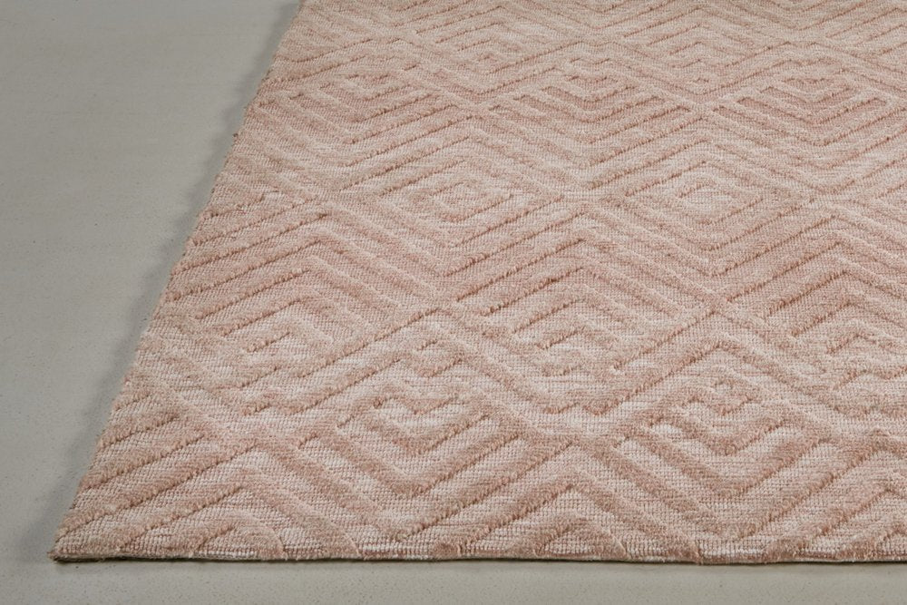 5' X 8' Pink And Ivory Geometric Stain Resistant Area Rug