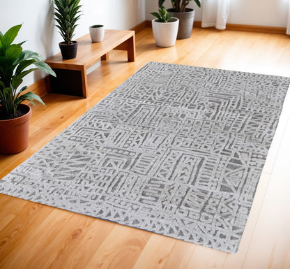 4' X 6' Gray And Silver Geometric Stain Resistant Area Rug