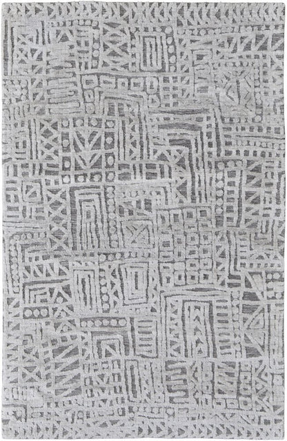 4' X 6' Gray And Silver Geometric Stain Resistant Area Rug