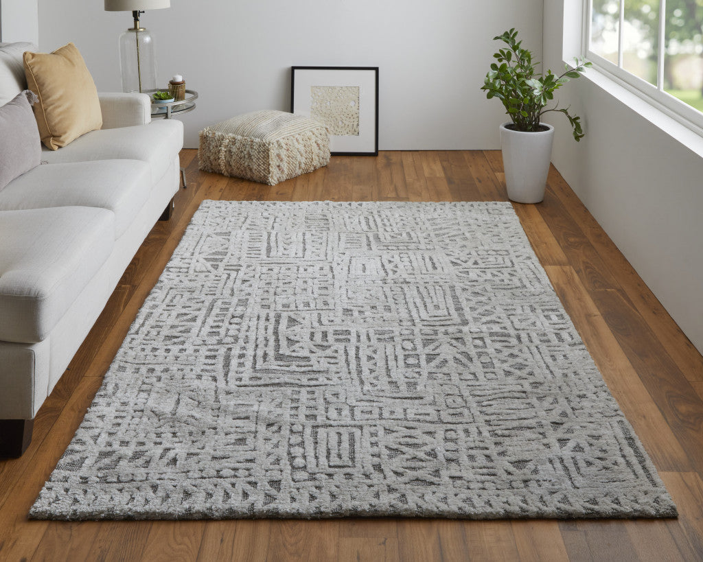 4' X 6' Gray And Silver Geometric Stain Resistant Area Rug