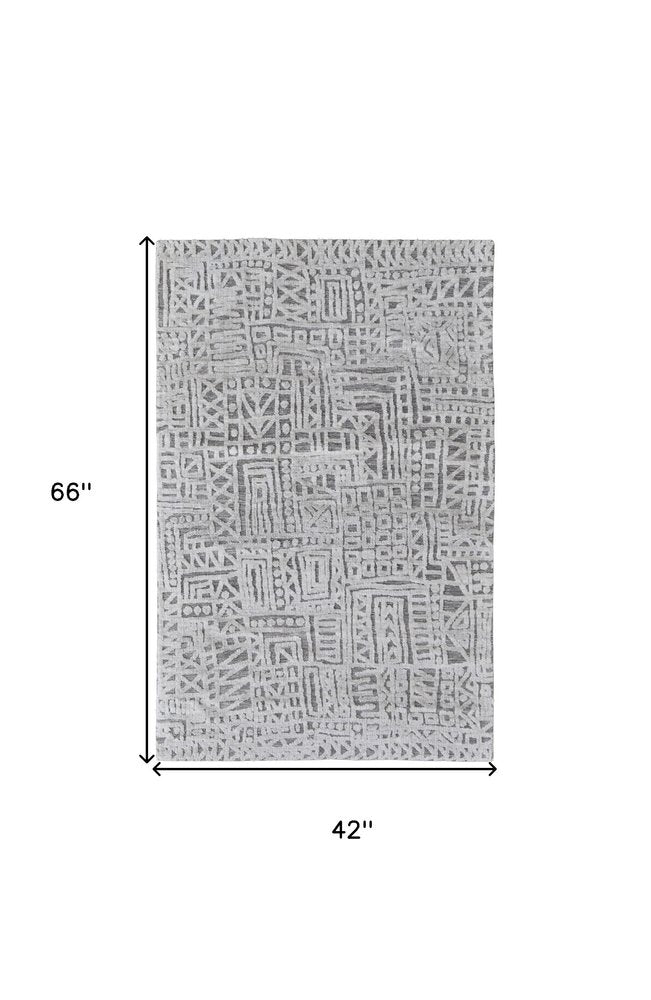 4' X 6' Gray And Silver Geometric Stain Resistant Area Rug