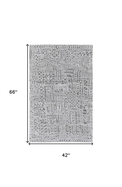 4' X 6' Gray And Silver Geometric Stain Resistant Area Rug