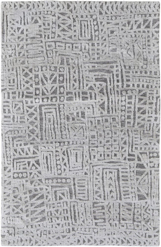 4' X 6' Gray And Silver Geometric Stain Resistant Area Rug