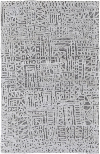 4' X 6' Gray And Silver Geometric Stain Resistant Area Rug