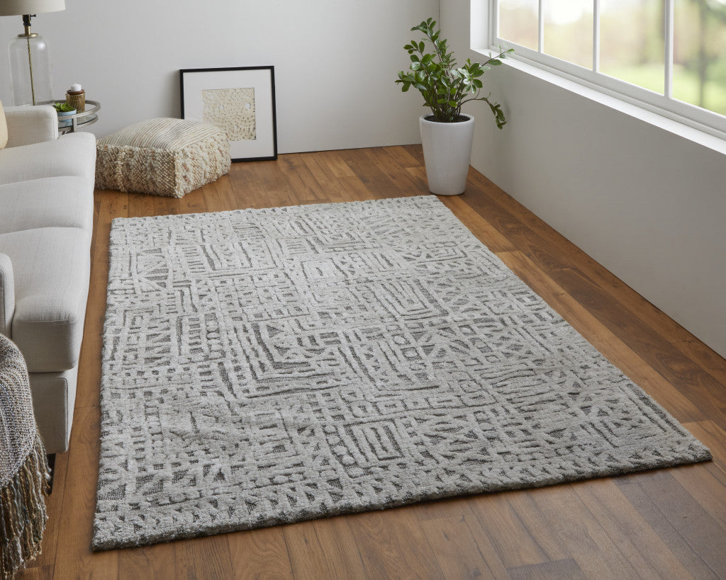 4' X 6' Gray And Silver Geometric Stain Resistant Area Rug