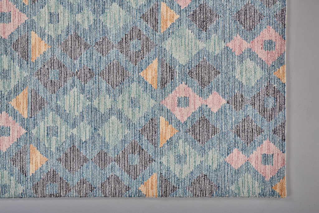 4' X 6' Gray Blue And Green Wool Geometric Tufted Handmade Area Rug