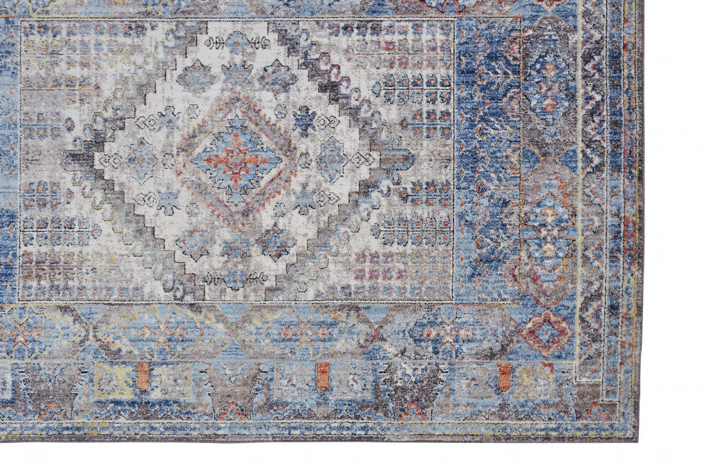 8' x 10' Blue and Ivory Floral Area Rug