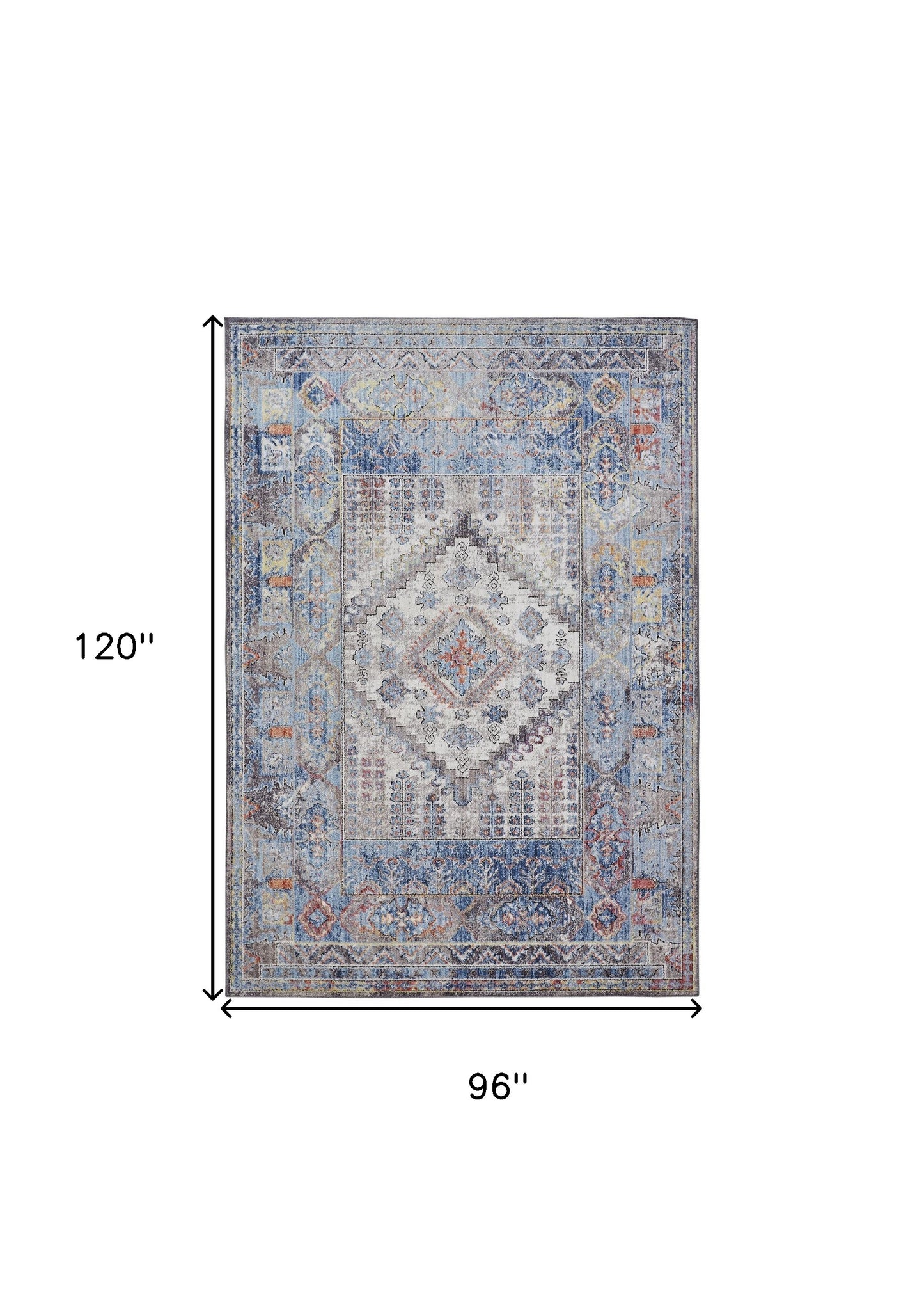 8' X 10' Blue and Ivory Floral Area Rug