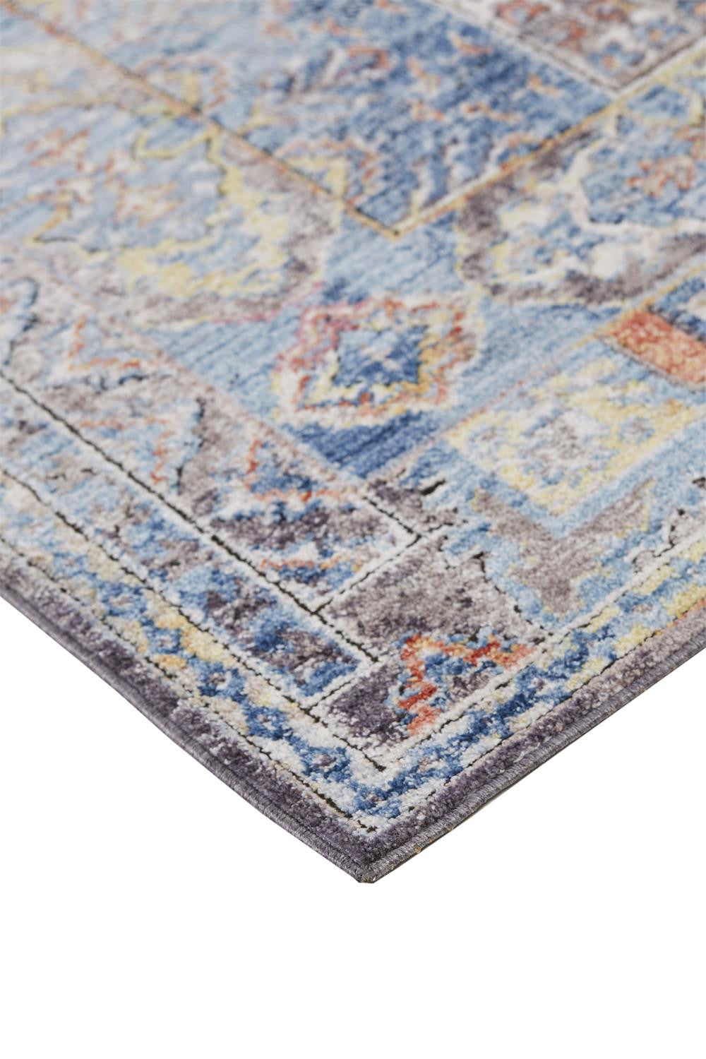 8' x 10' Blue and Ivory Floral Area Rug
