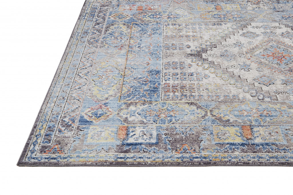 8' X 10' Blue and Ivory Floral Area Rug