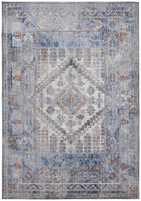 8' X 10' Blue and Ivory Floral Area Rug