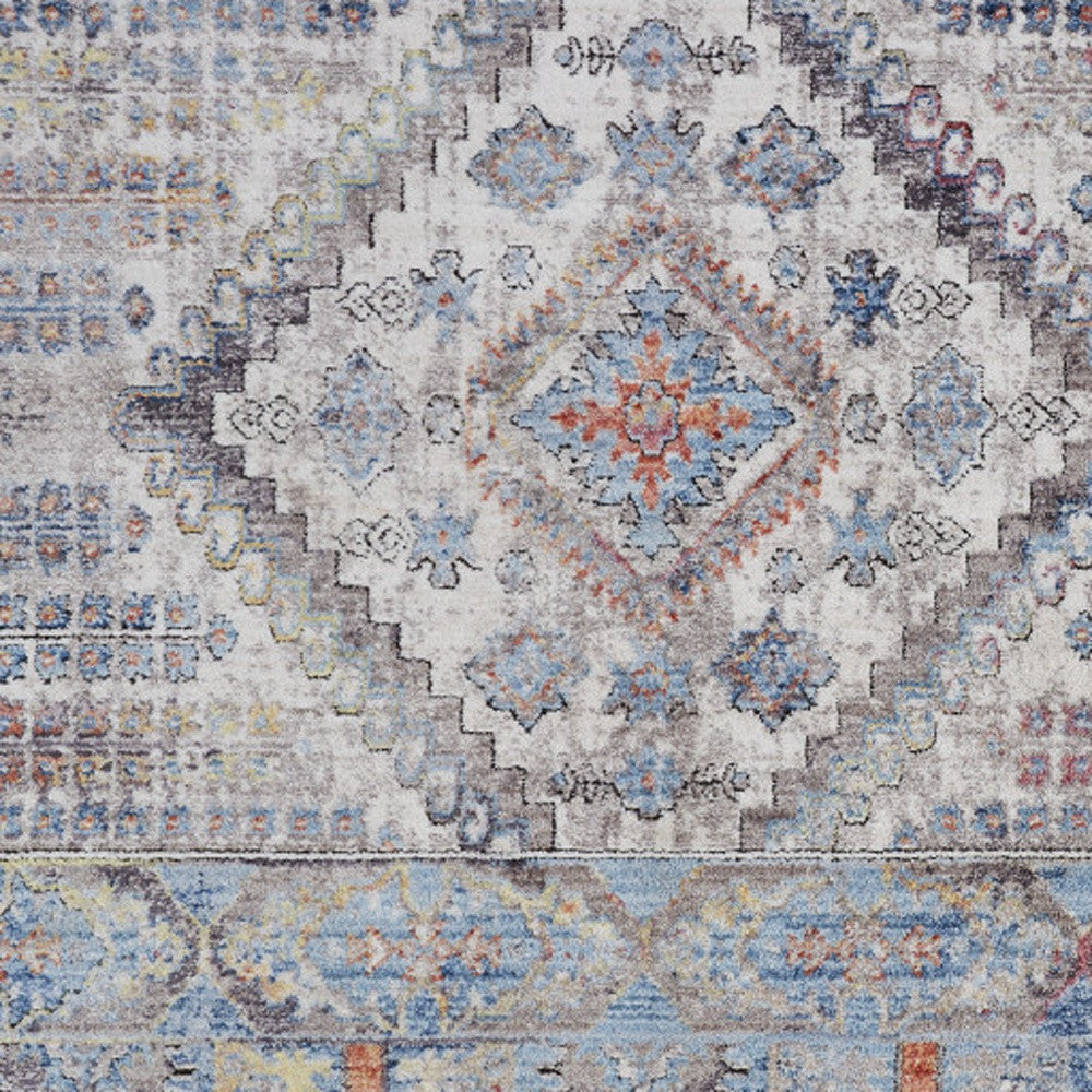 8' x 10' Blue and Ivory Floral Area Rug